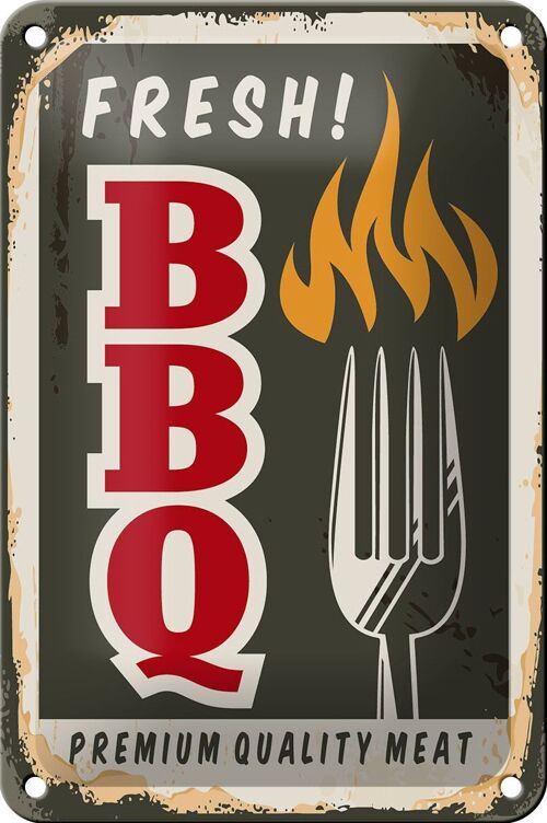 Blechschild Retro 12x18 fresh! BBQ Premium Quality meat Dekoration