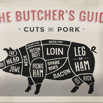 Tin sign pig 18x12cm pork cuts butcher shop meat decoration