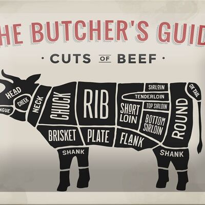 Metal sign butcher shop 18x12cm cow beef cuts meat decoration