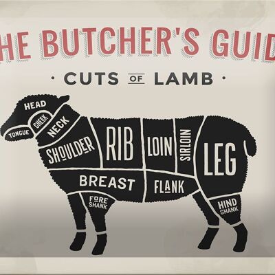 Plaque en tôle boucherie 18x12cm agneau coupes d'agneau décoration de viande
