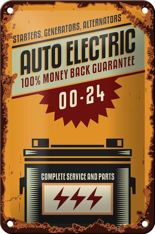 Blechschild Retro 12x18cm Auto Electric 00-24 service parts Dekoration