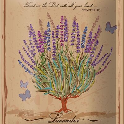 Metal sign lavender 12x18cm trust in the lord with all decoration