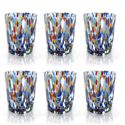 6 Glass Glasses "The Colors of Murano". TUMBLE-HARLEQUIN