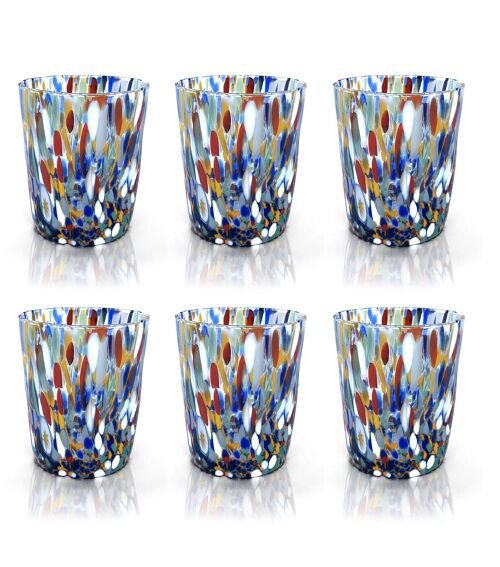 6 Bicchieri in Vetro “I Colori di Murano”. TUMBLE-ARLECCHINO