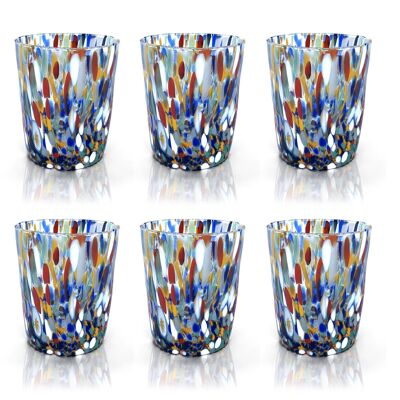 6 Glass Glasses "The Colors of Murano". TUMBLE-HARLEQUIN