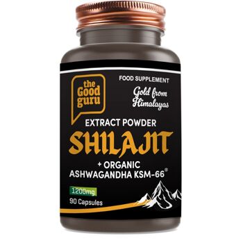 Extrait de Shilajit avec Ashwagandha biologique KSM66, 90 gélules 1