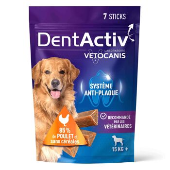 Lot de 8 x 7 Batônnets DentActiv, Hygiène Bucco-Dentaire pour Chien 15kg + 9