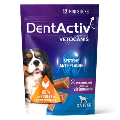 Juego de 8 x 12 DentActiv Mini Sticks, higiene bucal para perros de 2 a 15 kg