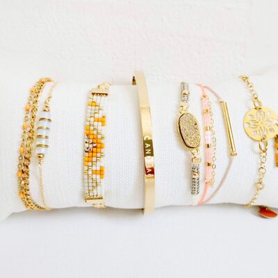 Kit di 5 braccialetti BRA-10, arancione, rosa pallido, ecru e oro