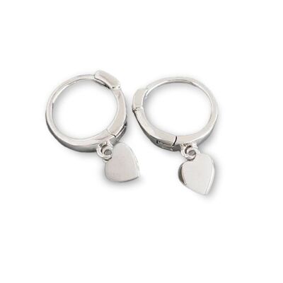 Hoop earrings with heart pendant | Silver