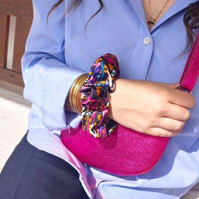 FRIDA scrunchie / polyester with arty blue pink print