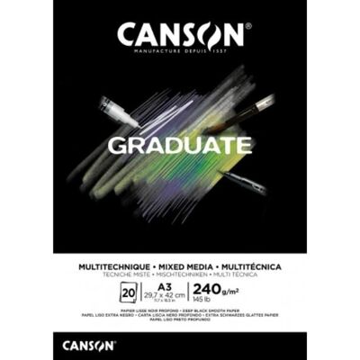 Bloc de 20 feuilles de papier Mix Média Noir 240g - Canson Graduate