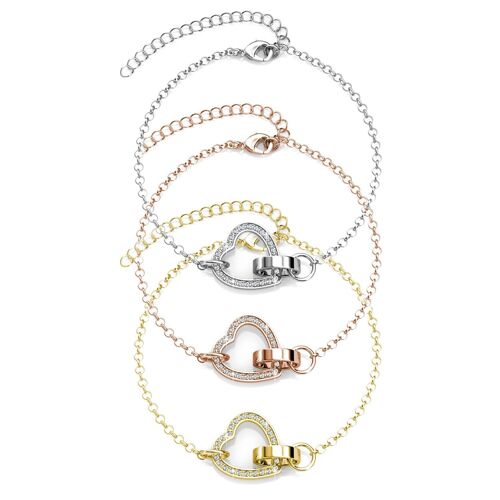 Lot de 3 Bracelets Locked Heart - Doré, Or Rosé et Argenté
