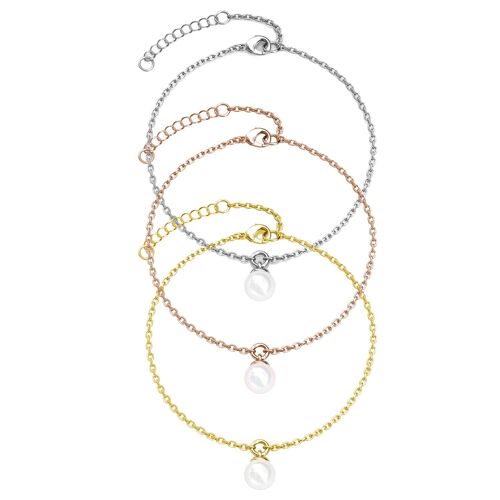 Lot de 3 Bracelets Crystal Pearl - Argenté, Doré, Or Rosé et Cristal