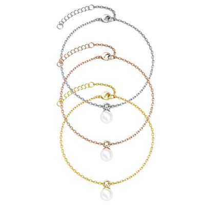 Juego de 3 pulseras de perlas de cristal: plata, oro, oro rosa y cristal