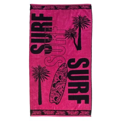 Serviette de plage éponge velours Jacquard rose 70x140cm 400g/m² - Aurora