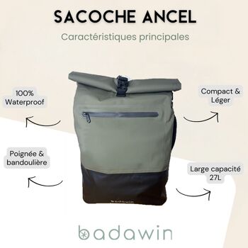 Sacoche / Cabas Vélo Porte-Bagages Vert Kaki Ancel  Badawin 5