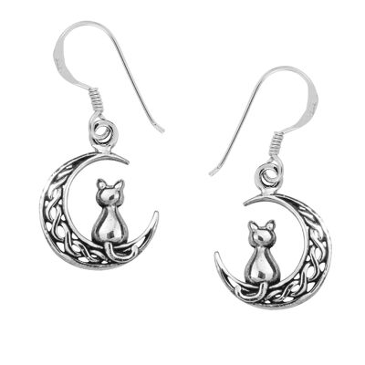 Boucles d'oreilles chat lune celtique