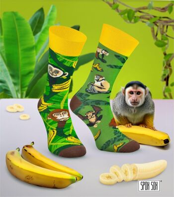 Chaussettes singe | Chaussettes avec singes et bananes - chaussettes dépareillées décontractées 1