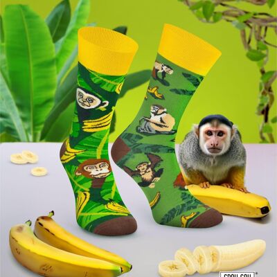 Chaussettes singe | Chaussettes avec singes et bananes - chaussettes dépareillées décontractées