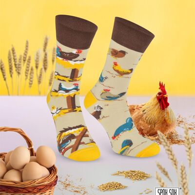 Hühnersocken | Socken mit Hühnern und Eiern – lässige Mismatched-Socken