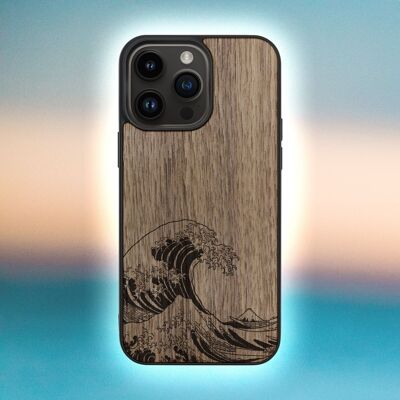 iPhone-Hülle aus Holz – Die große Welle vor Kanagawa