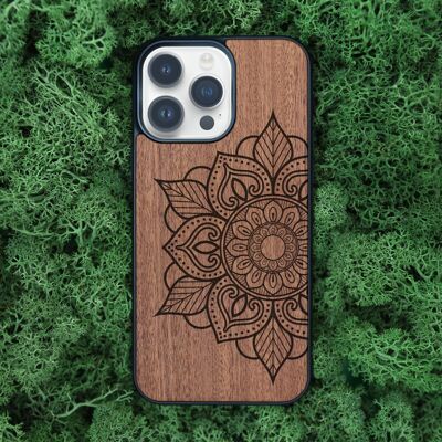 Custodia per iPhone in legno – Mandala