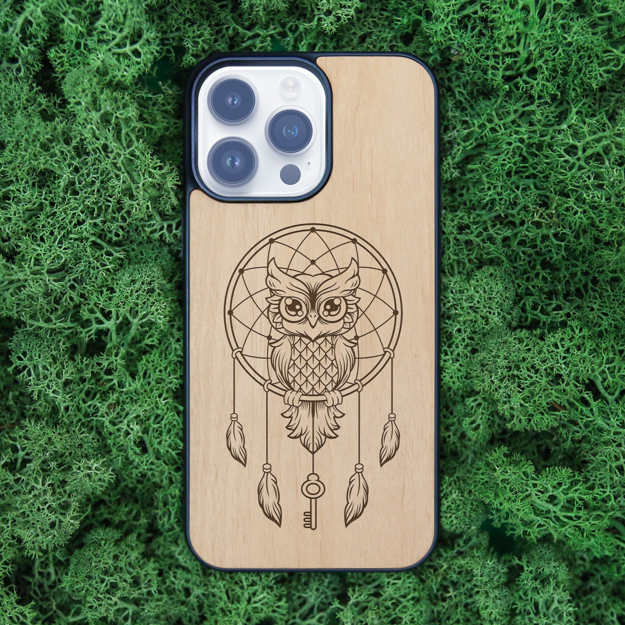 Coque iPhone en bois – Attrape-rêves Chouette