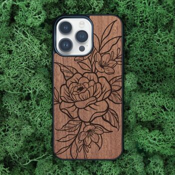 Coque iPhone en bois – Fleurs 2