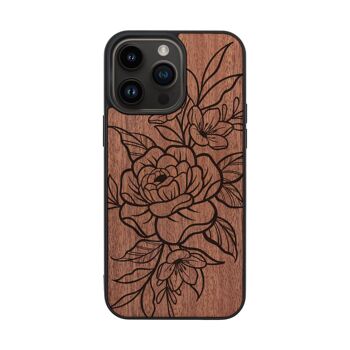 Coque iPhone en bois – Fleurs 1