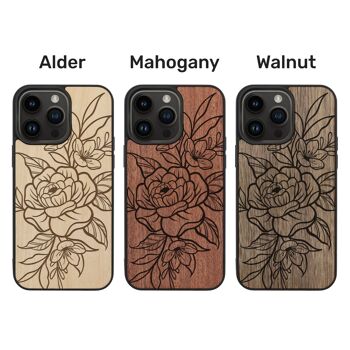 Coque iPhone en bois – Fleurs 3