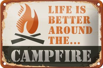 Panneau en étain Camping 18x12cm, la vie au feu de camp est meilleure, décoration extérieure 1