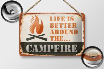 Panneau en étain Camping 18x12cm, la vie au feu de camp est meilleure, décoration extérieure 2