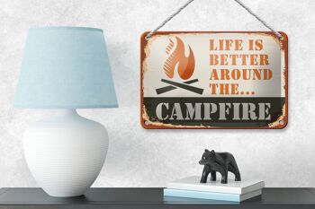 Panneau en étain Camping 18x12cm, la vie au feu de camp est meilleure, décoration extérieure 4