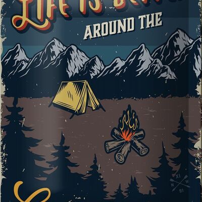 Cartel de chapa retro, 18x12cm, decoración de acampada con fuego de campamento, vida mejor