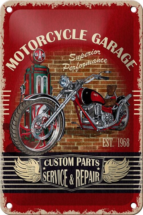 Blechschild Retro 12x18cm Motorrad Motorcycle Garage Service Dekoration