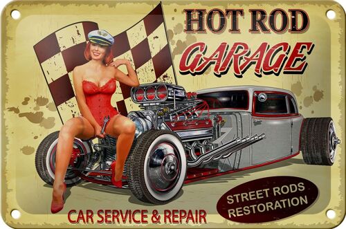 Blechschild Pinup 18x12cm Retro Hot Rod Garage Service Dekoration