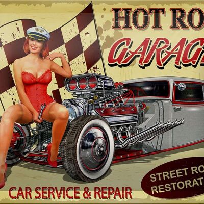 Blechschild Pinup 18x12cm Retro Hot Rod Garage Service Dekoration