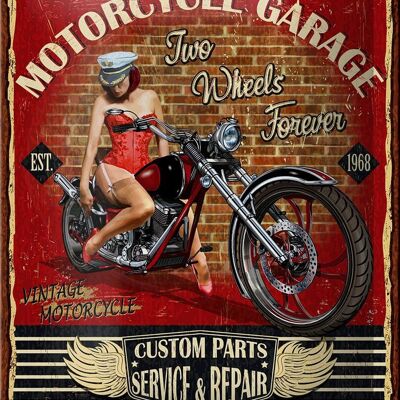 Panneau en étain Pinup 12x18cm, rétro moto Garage décoration Vintage