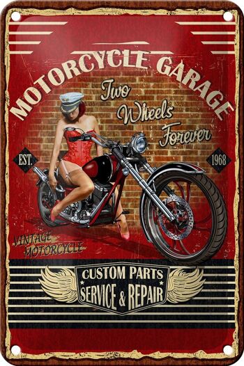 Panneau en étain Pinup 12x18cm, rétro moto Garage décoration Vintage 1