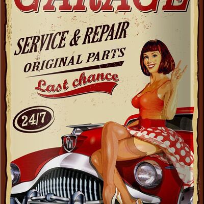 Blechschild Pinup 12x18cm Retro Garage service repair 24/7 Dekoration