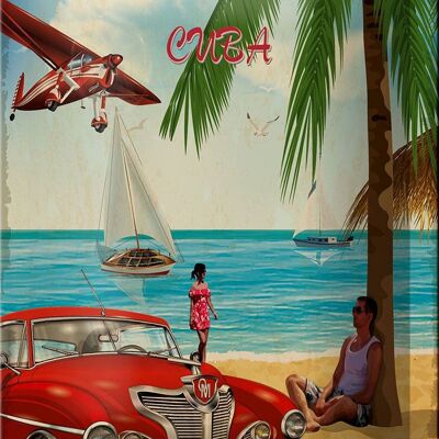 Cartel de chapa La Habana, 12x18cm, decoración Retro de palmeras navideñas de Cuba