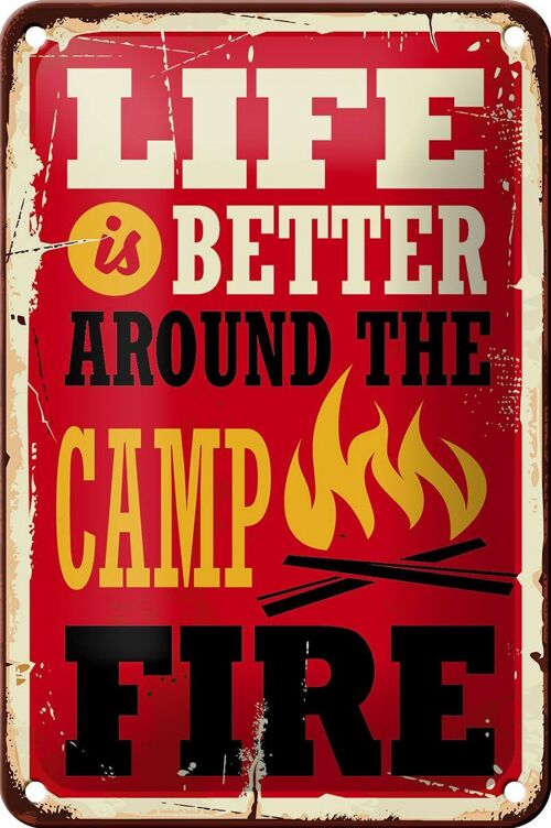 Blechschild Retro 12x18cm life better camp fire Camping Dekoration