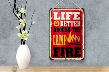 Signe en étain rétro 12x18cm, décoration de camping, feu de camp, vie meilleure 4
