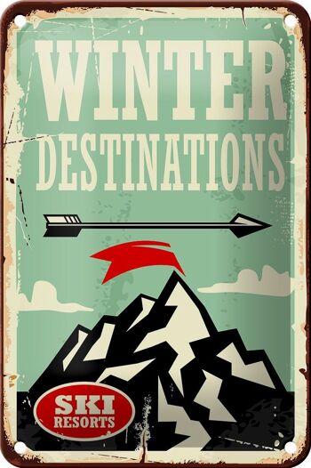Panneau en étain rétro 12x18cm, décoration de destinations d'hiver de ski 1