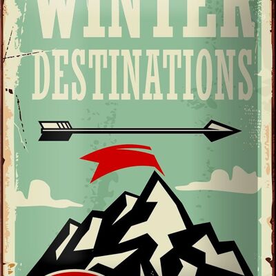 Blechschild Retro 12x18cm Ski winter destinations Dekoration