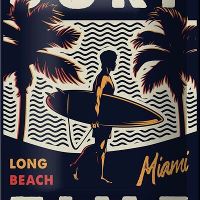 Cartel de chapa Miami 12x18cm Decoración Surf time long beach