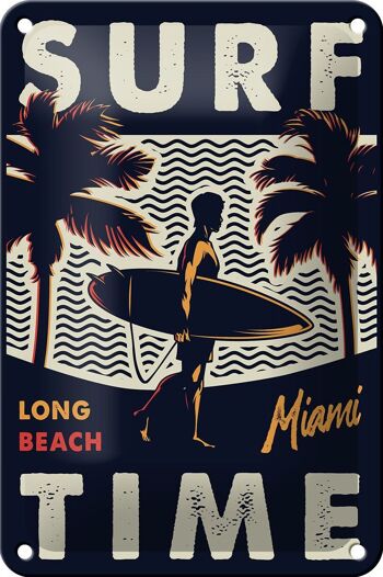 Plaque en étain Miami 12x18cm Surf time longue décoration de plage 1