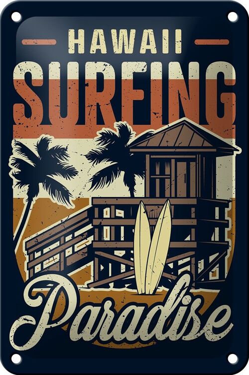 Blechschild Hawaii 12x18cm Surfing Paradise Dekoration