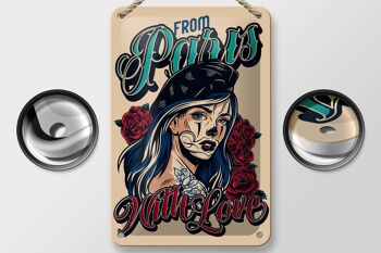 Plaque en tôle Pinup 12x18cm Tatouage de Paris avec décoration amour 2